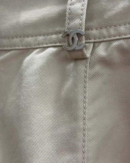 Chanel 26P Wide-Leg Trousers Beige/Ecru FR 36