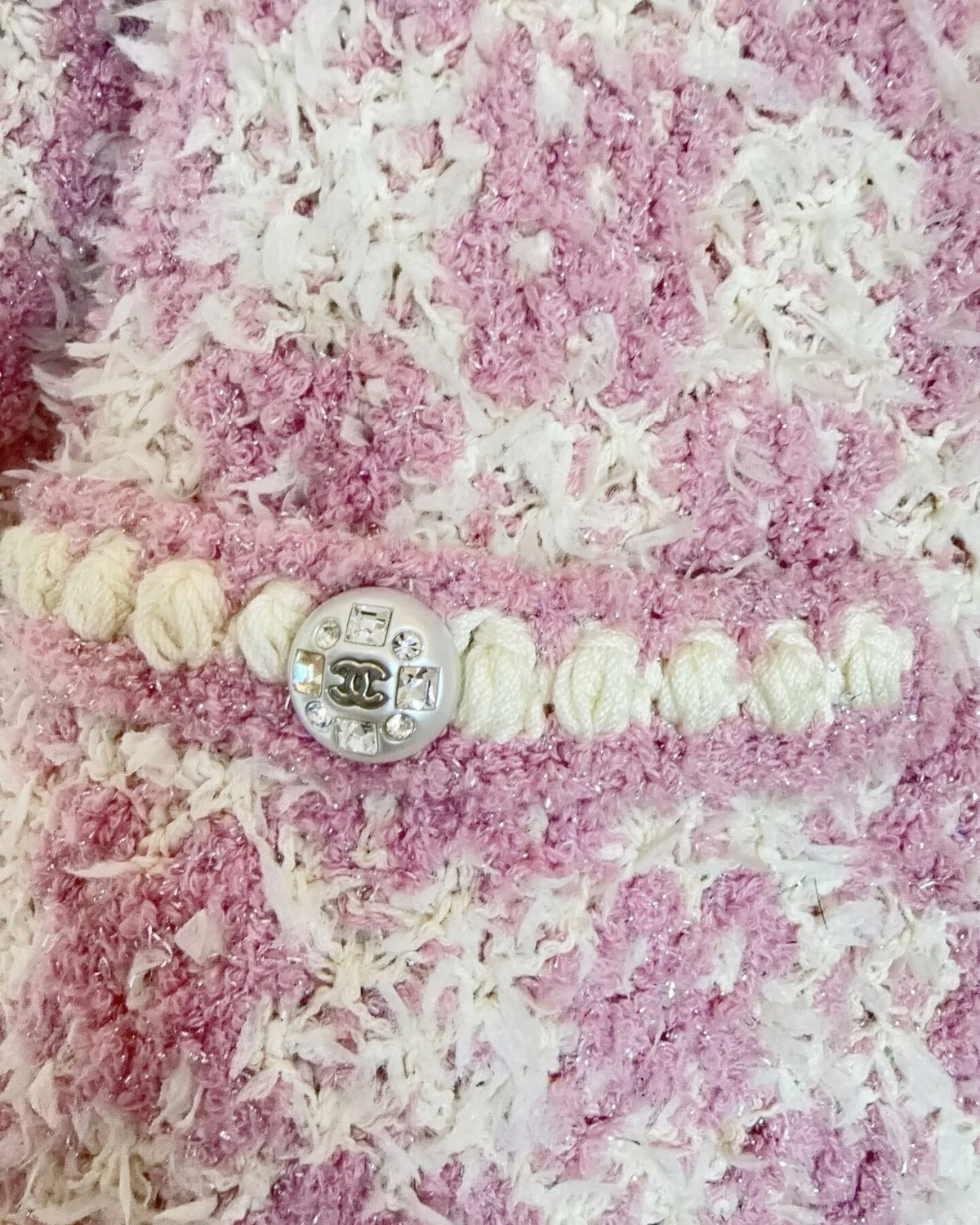 Chanel 23S Cropped Plaid Cardigan Pink, White FR 38
