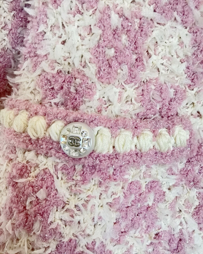 Chanel 23S Cropped Plaid Cardigan Pink, White FR 38