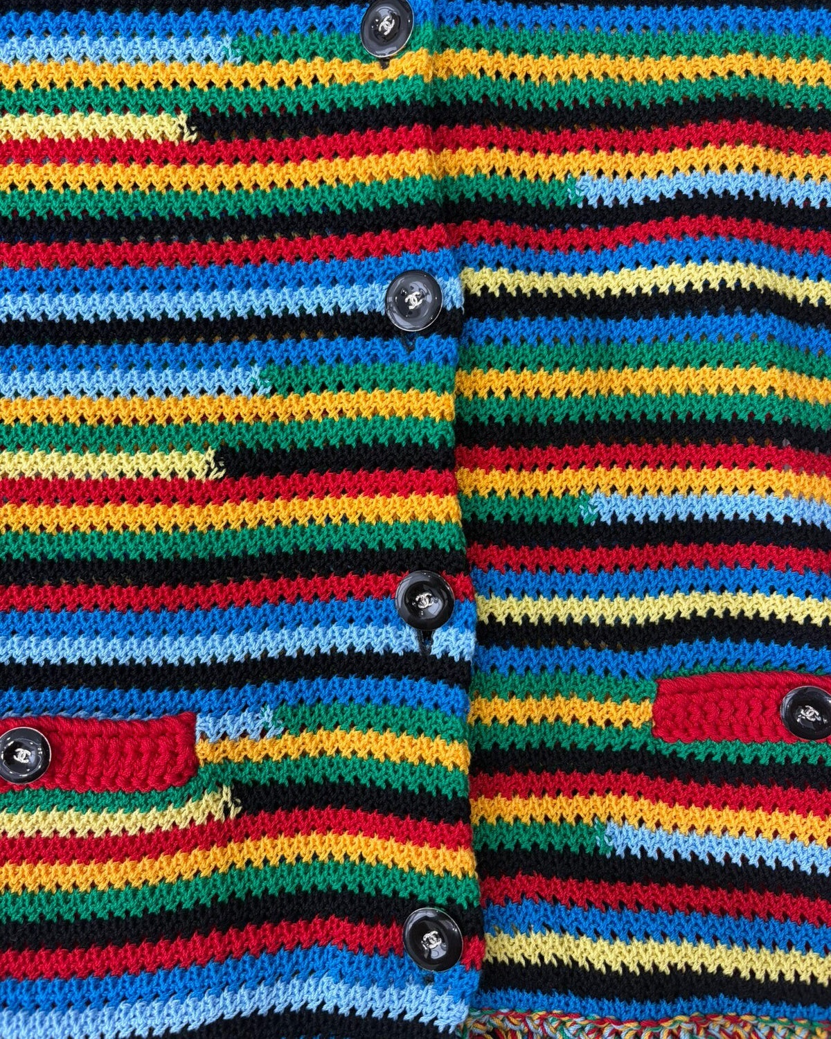 Chanel 26M Coco Beach Striped Fringe Cardigan Red, Blue, Multicolor FR 34