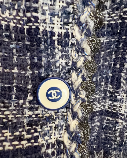 Chanel 18P Tweed Jacket Navy, White FR 34