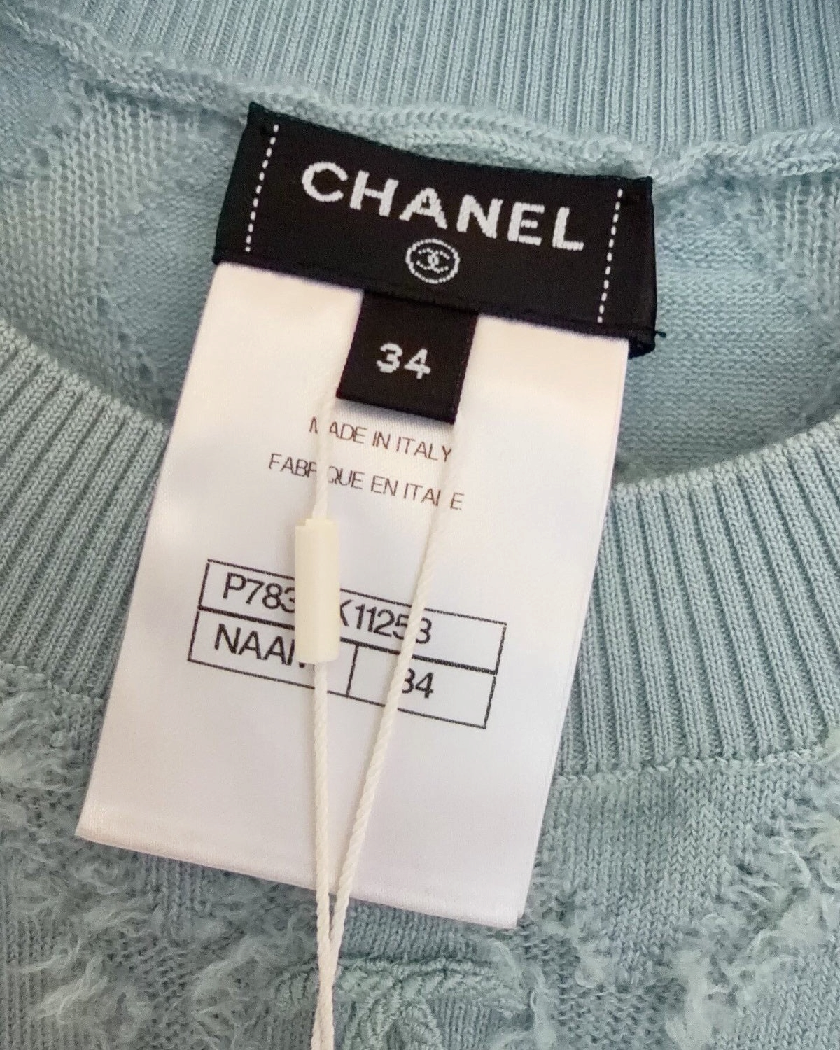 Chanel 24K Cashmere Fringe Diamond CC Sweater Blue FR 34