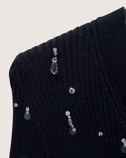 Miu Miu Crystal-Embellished Cropped Cardigan Black