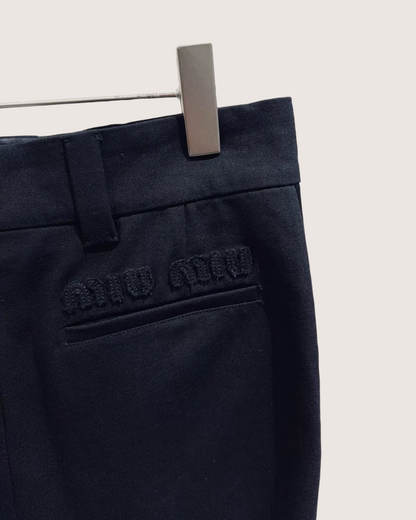 Miu Miu Wool Logo Pleated Mini Skirt Navy FR 38