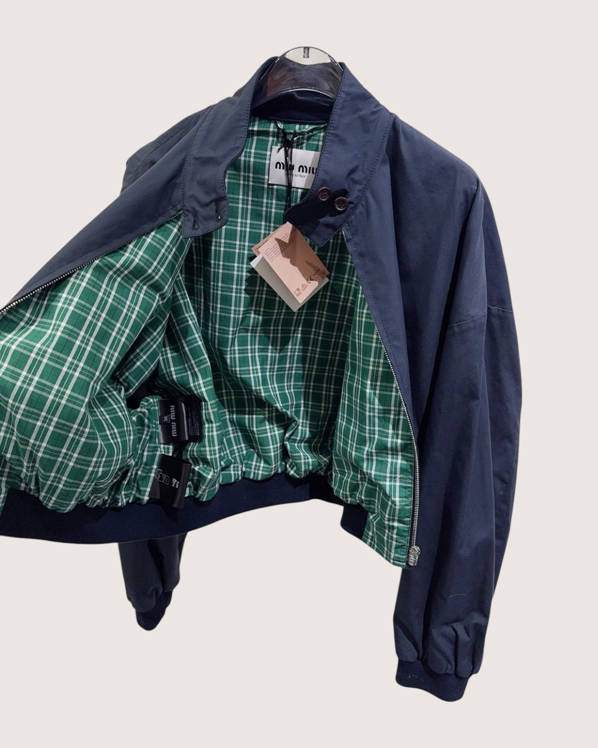 Miu Miu Plaid-Lined Jacket Navy, Green FR 34