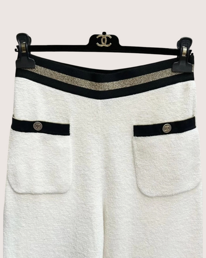 Chanel 19C Contrast-Trim Trousers White, Black FR 36