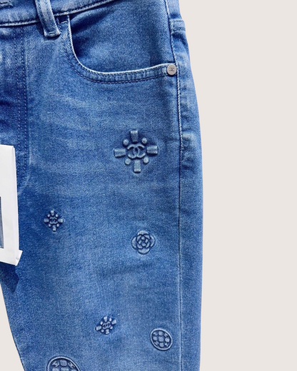 Chanel 21P CC Logo Skinny Denim Jeans Blue FR 36