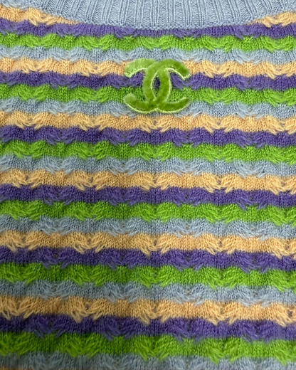 Chanel 24A Striped Cashmere Sweater Blue, Purple, Green, Multicolor FR 34