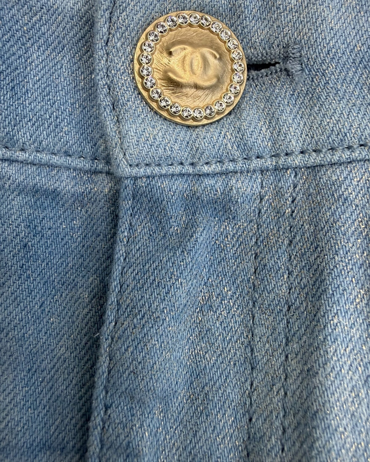 Chanel 26C Striped Wide-Leg Denim Jeans Blue, White FR 38
