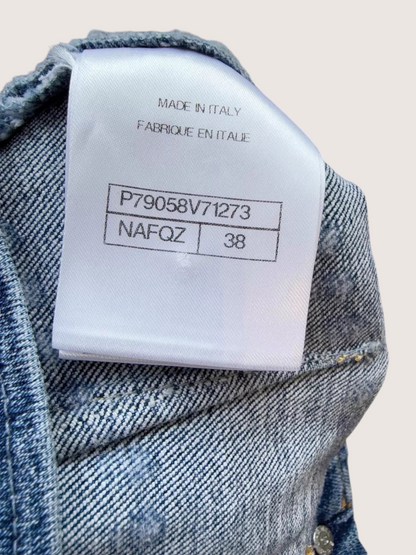 Chanel 25P Pearl Chain Print Washed Straight Denim Jeans