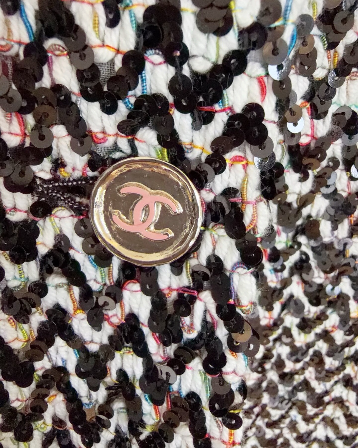 Chanel 23A Sequin Chevron Tweed Jacket Black, White, Multicolor FR 34