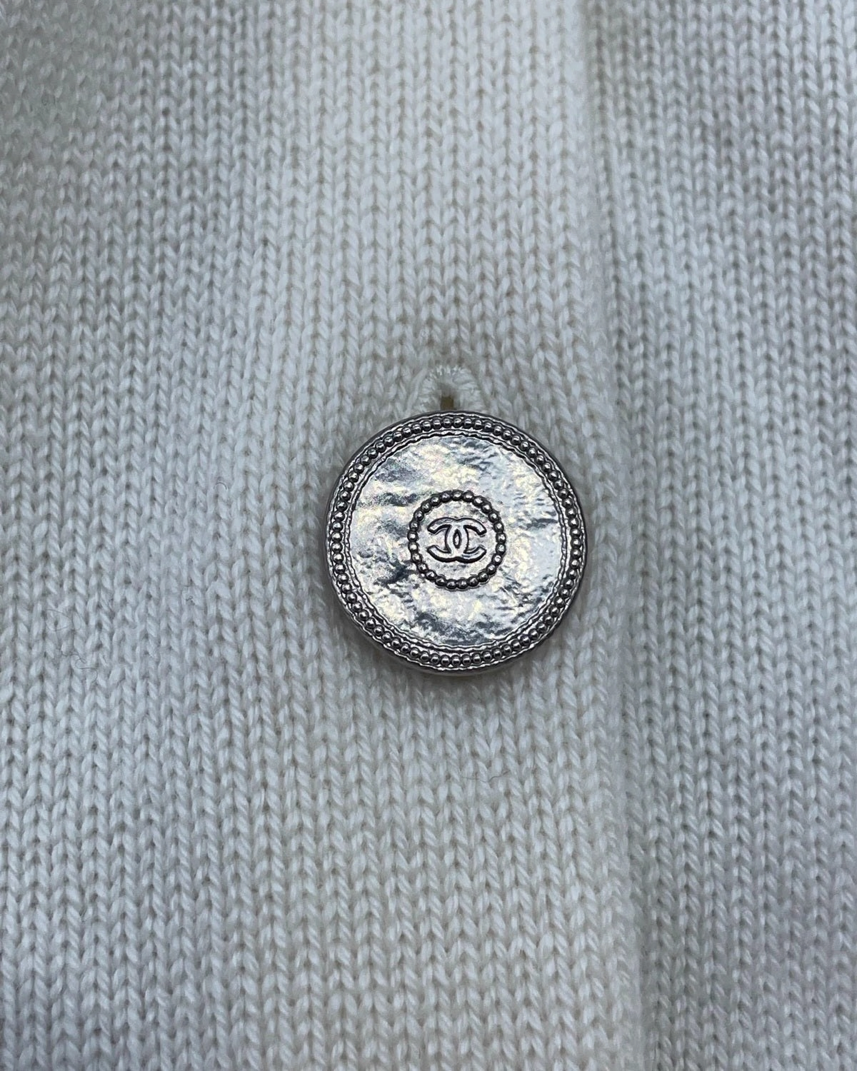 Chanel 25P Zipper Shoulder Cashmere Cardigan White FR 34