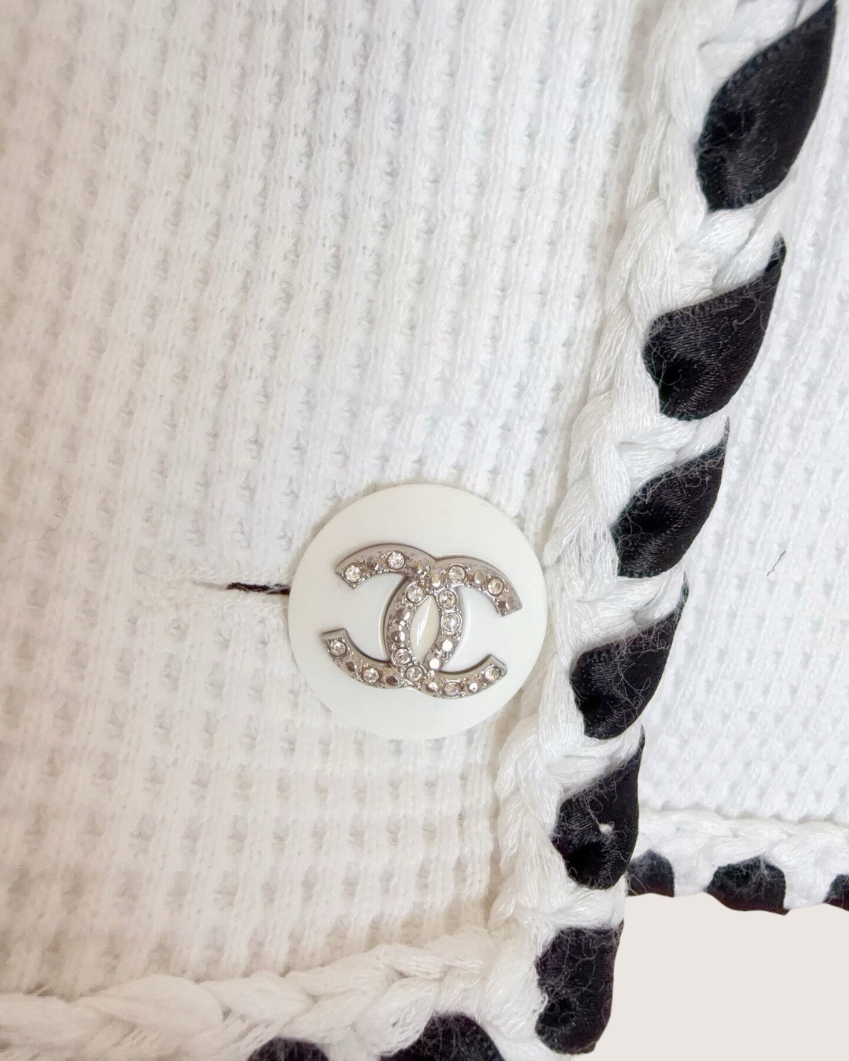 Chanel Waffle Whipstitch Cardigan White, Black FR 34