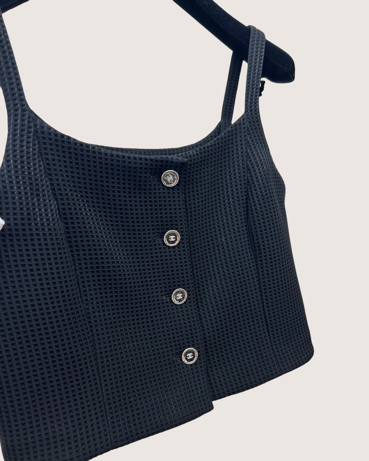 Chanel 25C Waffle Cropped Top Black FR 38