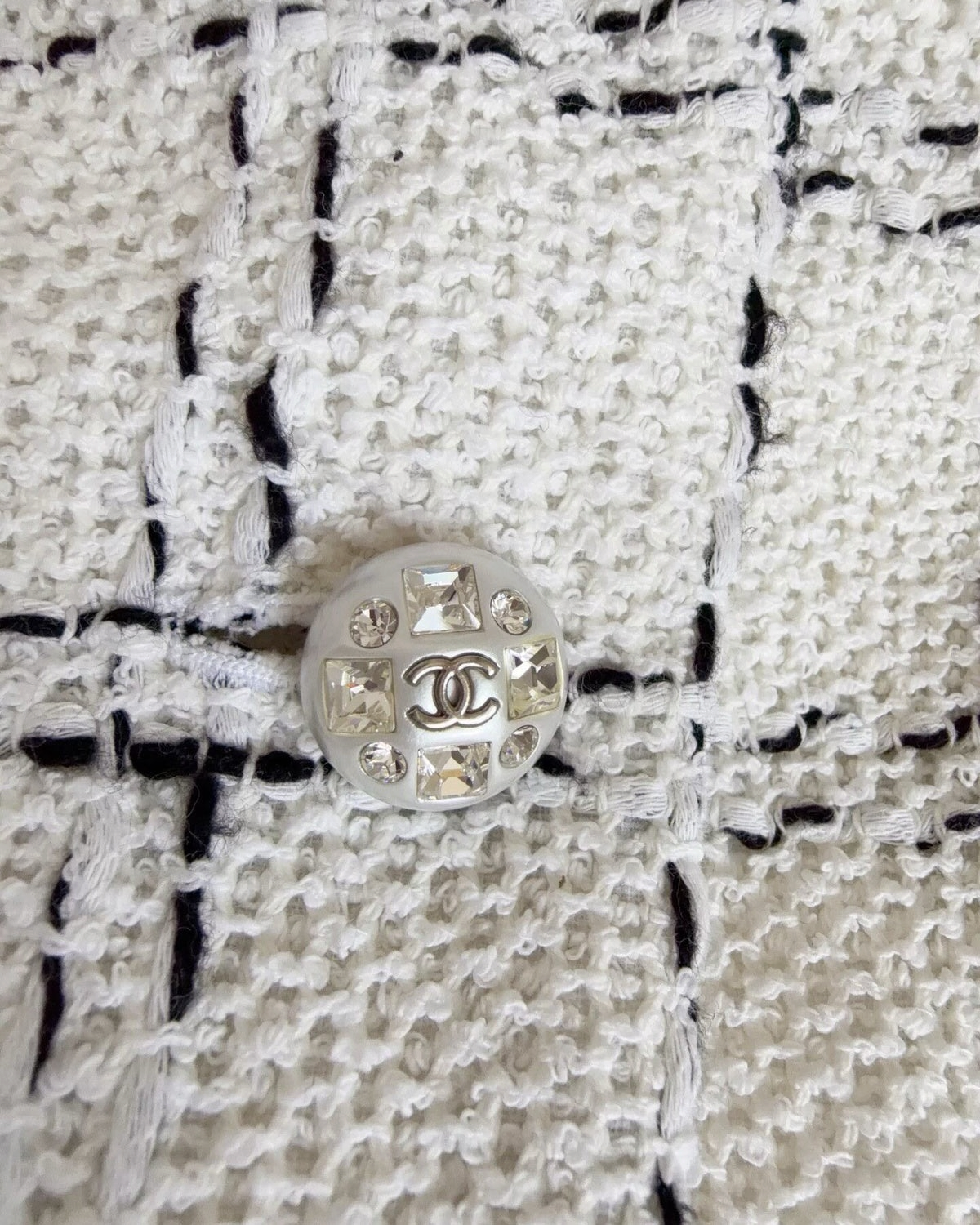 Chanel 23S Windowpane Tweed Jacket White, Black FR 40