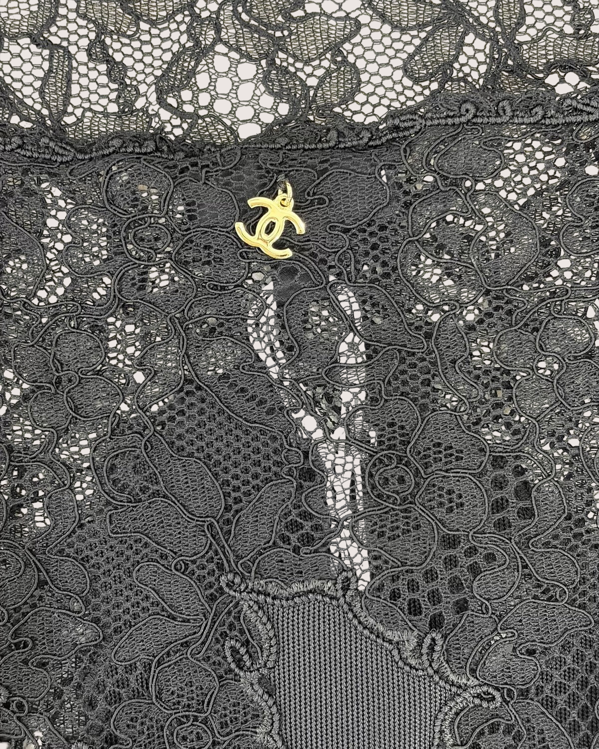 Chanel 26A Lace Strappy Mini Dress Black FR 36