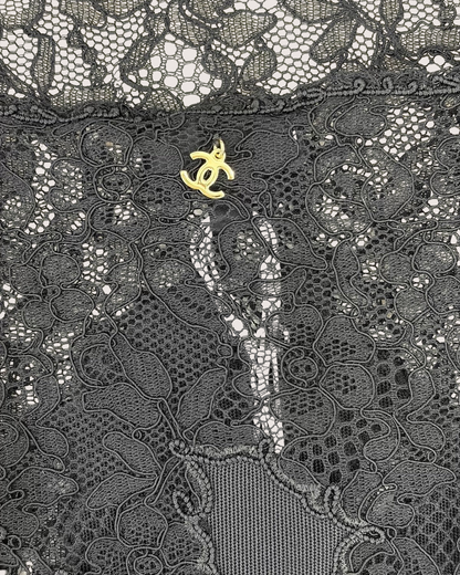 Chanel 26A Lace Strappy Mini Dress Black FR 36