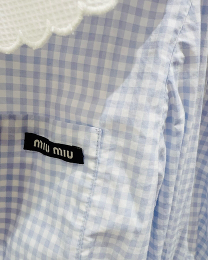 Miu Miu Gingham Peter Pan-Collar Shirt Blue, White