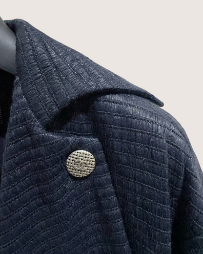 Chanel Braid-Trim Tweed Coat Navy, Multicolor FR 36