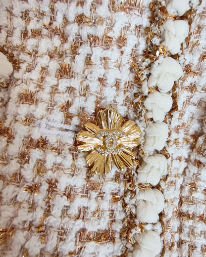 Chanel 26C Tweed Vest Beige/Ecru, Gold, White FR 34