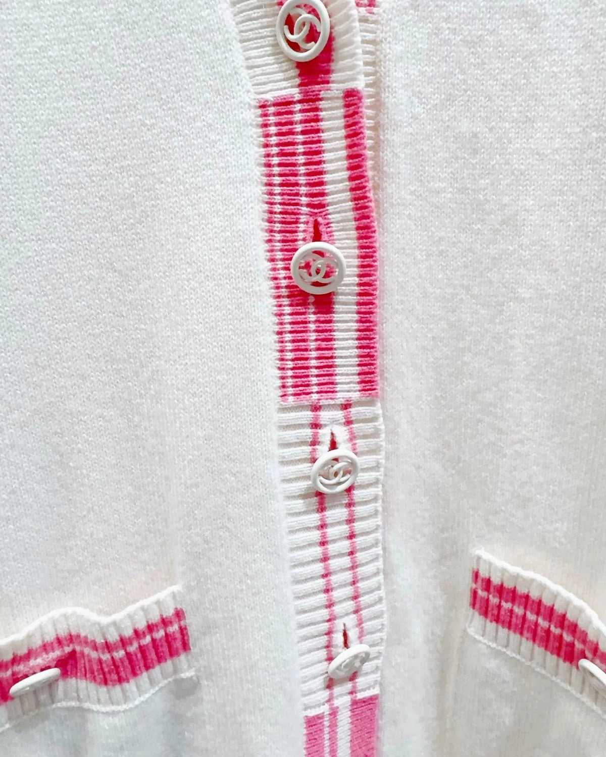 Chanel Long Striped Cardigan White, Pink FR 36