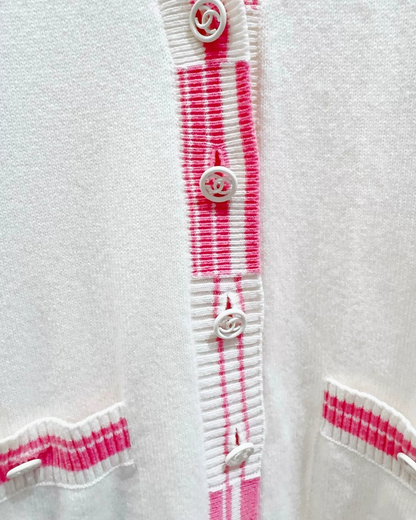 Chanel Long Striped Cardigan White, Pink FR 36