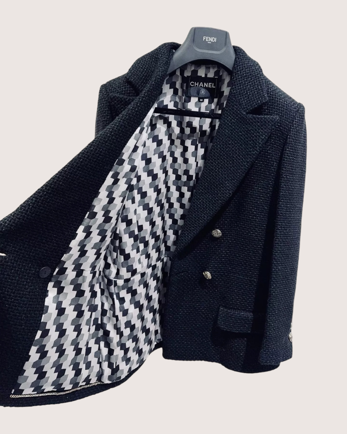 Chanel 21P Tweed Double-Breasted Jacket Black FR 38