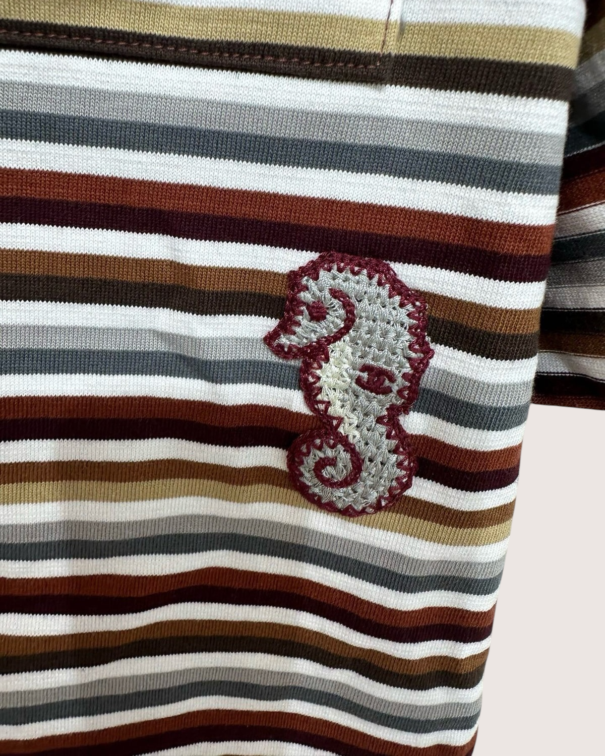 Chanel 26M Coco Beach Striped Seahorse T-Shirt Burgundy, White, Blue, Multicolor FR 34