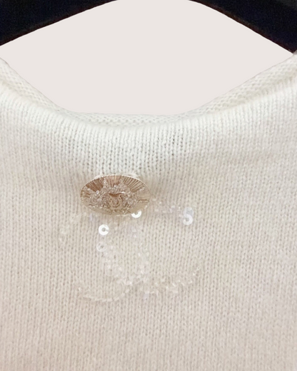 Chanel 24S Cashmere Floral Vest Beige/Ecru, Pink FR 36