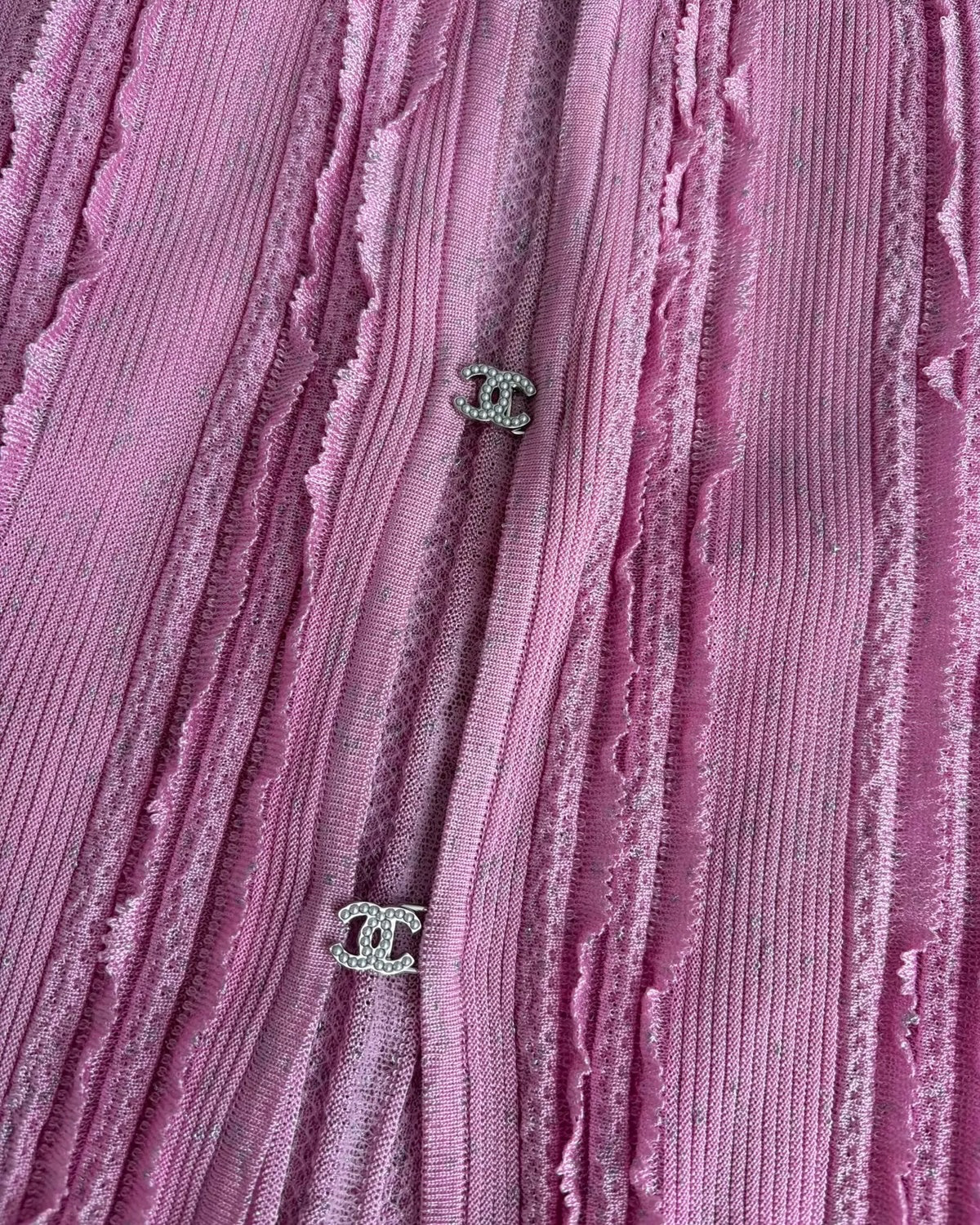 Chanel 23P Fringe Knit Cardigan Pink FR 38