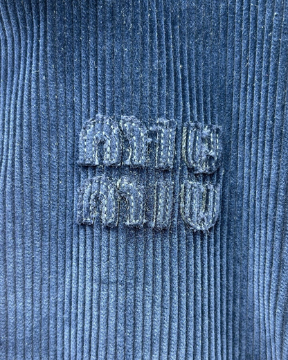 Miu Miu Logo Corduroy Zip-Up Jacket Navy IT 40