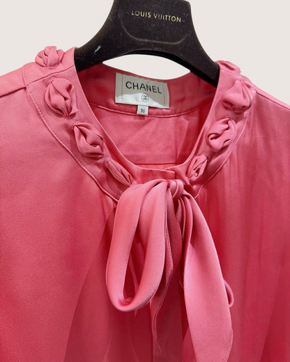 Chanel Silk Tie-Front Top Pink FR 36
