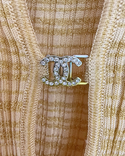 Chanel 22P Crystal CC Collared Top Yellow, Gold FR 38
