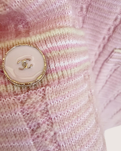 Chanel 25B Cashmere Fringe-Hem Sleeveless Mini Dress Pink, Beige/Ecru FR 34