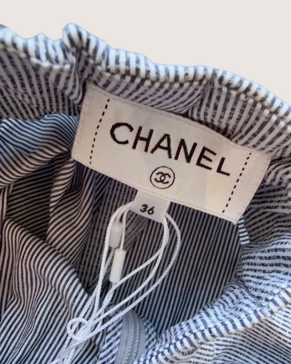 Chanel 24P Striped Wide-Leg Trousers Grey FR 36