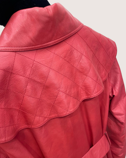 Chanel 20C Belted Leather Trench Coat Red FR 36