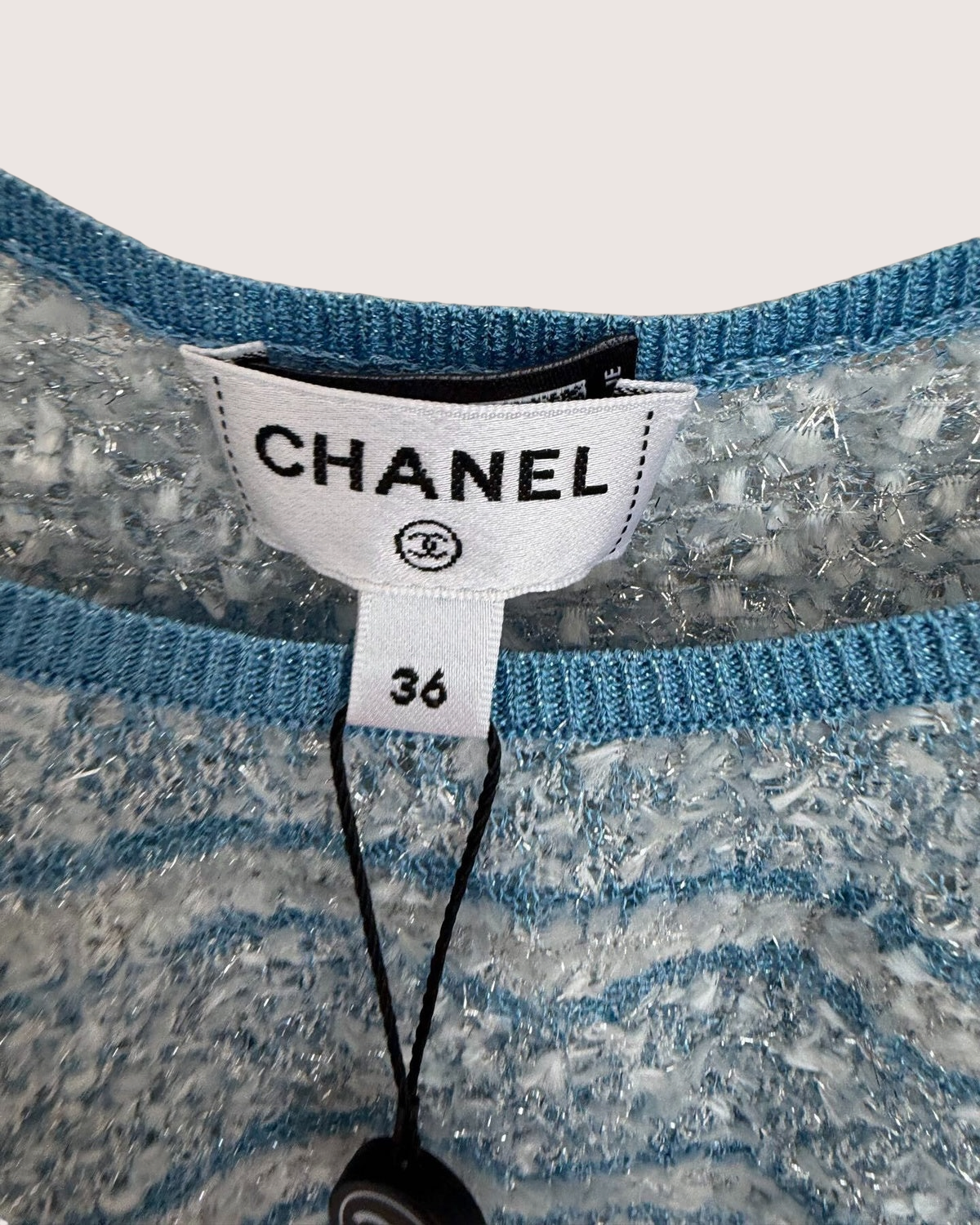 Chanel 26C Striped Bouclé Camisole Top Blue, Grey, Silver FR 36