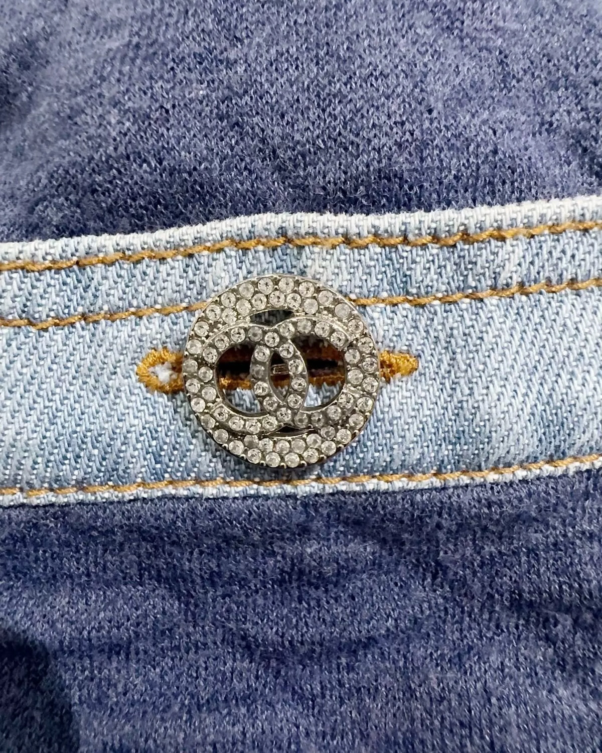 Chanel 20P Quilted Denim Crystal-Button Mini Skirt Blue FR 38