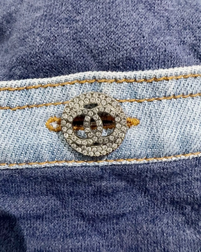 Chanel 20P Quilted Denim Crystal-Button Mini Skirt Blue FR 38