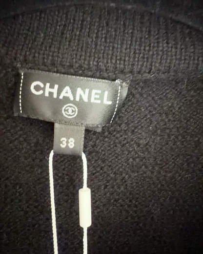 Chanel 23B Cashmere Cropped Chain-Trim Jacket Black, Gold FR 38
