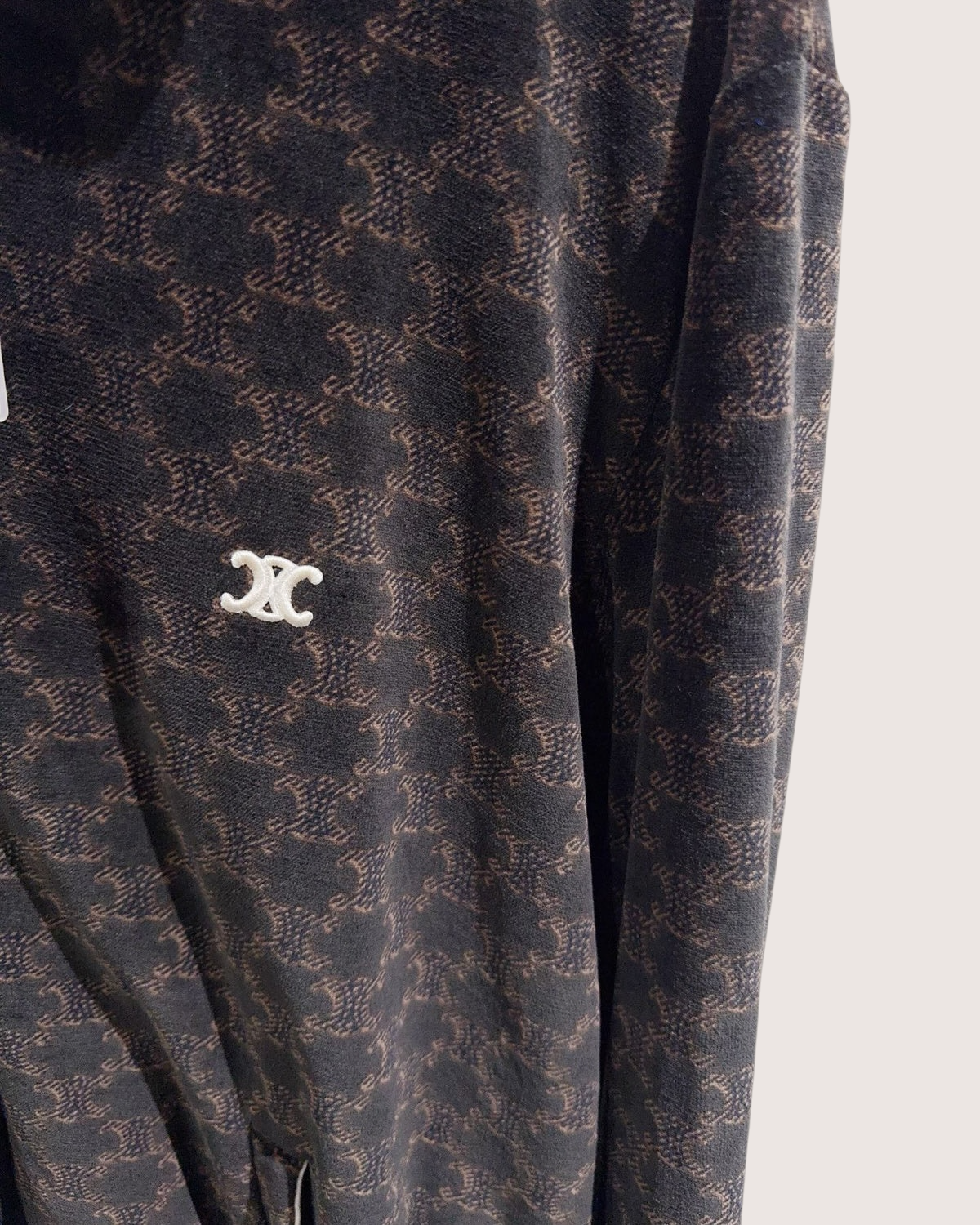 Celine Velvet Monogram Zip-Up Jacket Brown, Black FR 36