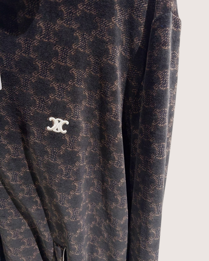 Celine Velvet Monogram Zip-Up Jacket Brown, Black FR 36