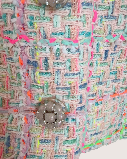 Chanel 24C Collared Check Tweed Vest Pink, Green, Blue, Multicolor FR 38