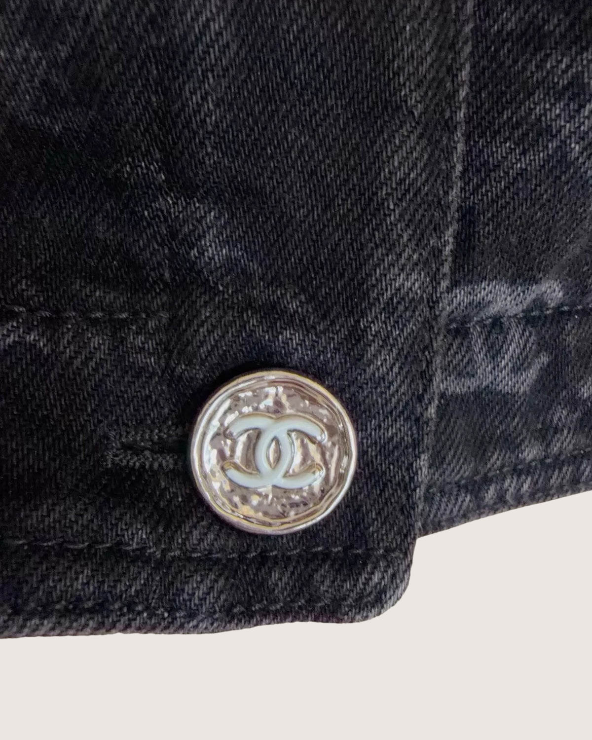 Chanel 23A Camellia Denim Jacket Black, Grey FR 36