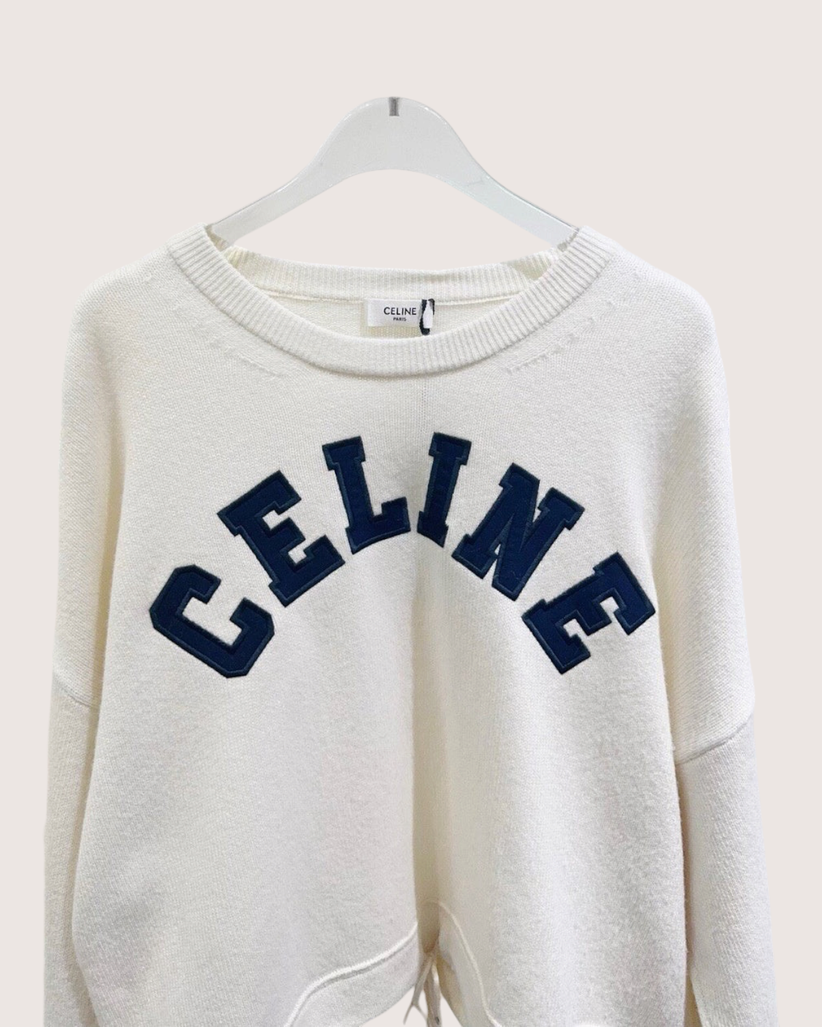 Celine Cashmere Logo Sweater Beige/Ecru, Navy FR 36