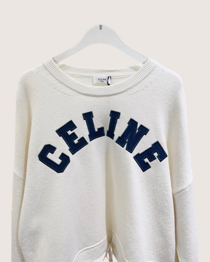 Celine Cashmere Logo Sweater Beige/Ecru, Navy FR 36