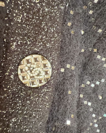 Chanel 22A Wool Sequin CC Four-Pocket Cardigan Black, Silver FR 34