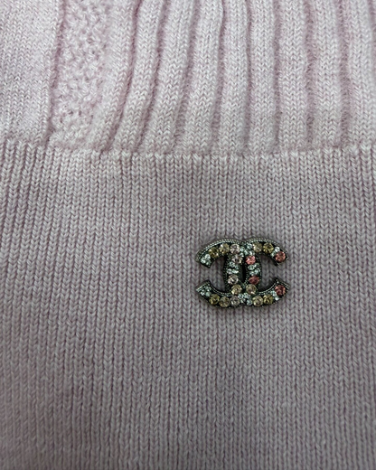 Chanel 22K Cashmere Ribbed CC Sweater Pink FR 38