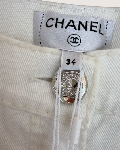 Chanel 24N Coco Neige CC Pocket Straight Denim Jeans Beige/Ecru FR 34