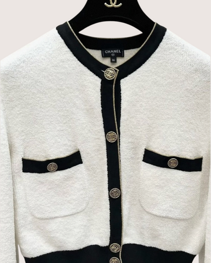Chanel 19C Contrast-Trim Cardigan White, Black FR 36